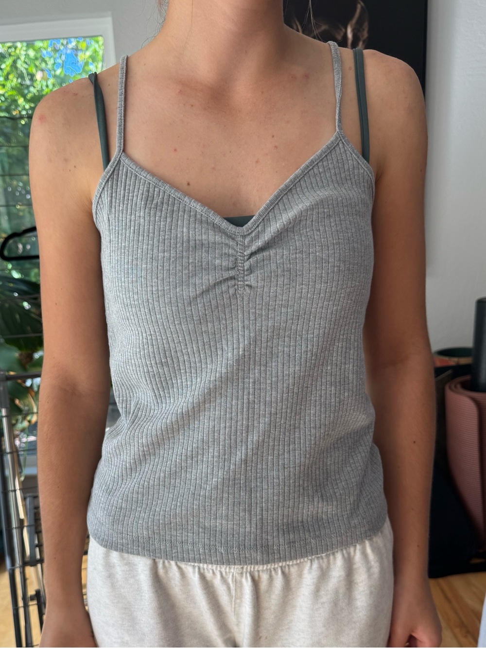 Topshop Heather Gray Ribbed V-Neck Cami